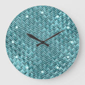 Cute Blauwgroen Turquoise Blue Faux Rattan Weave P Grote Klok (Voorkant)