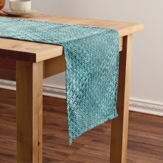 Cute Blauwgroen Turquoise Blue Faux Rattan Weave P Medium Tafelloper (Voorbeeld)