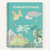 Cute Blauwgroen Waterverf Dinosaur Notitieboek (Voorkant)