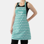 Cute Blauwgroen White Polka Dot Pattern Gepersonal Schort (Insitu)