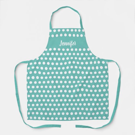 Cute Blauwgroen White Polka Dot Pattern Gepersonal Schort (Voorkant)