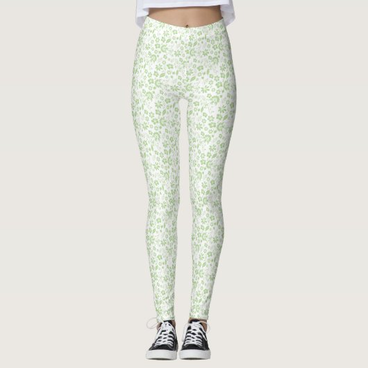 Cute Bleek Mint Green Tropical Flowers Pattern Leggings (Voorkant)