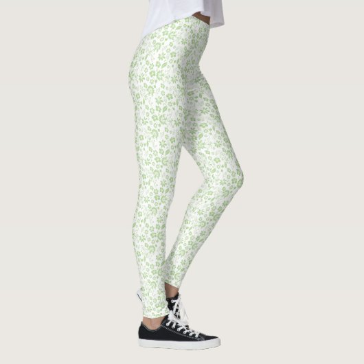 Cute Bleek Mint Green Tropical Flowers Pattern Leggings (Rechts)