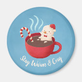 Cute Blijf warm en Cozy Melding Snowman in de Cup Magneet (Voorkant)