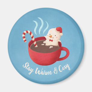 Cute Blijf warm en Cozy Melding Snowman in de Cup Magneet