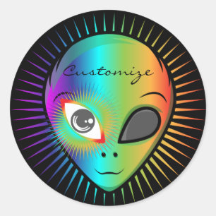 Cute Blinking Alien Head Thunder_Cove Ronde Sticker