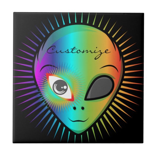 Cute Blinking Alien Head Thunder_Cove Tegeltje (Voorkant)