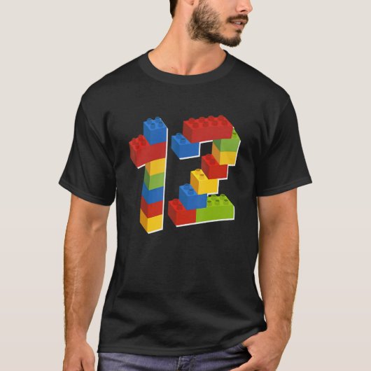 Cute Block Building 12th Birthday 12 Years Old Boy T-shirt (Voorkant)