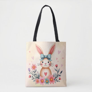 Cute Bloem Konijn Boodschappentas Tote Bag