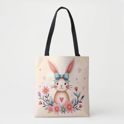 Cute Bloem Konijn Boodschappentas Tote Bag (Voorkant)