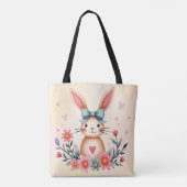 Cute Bloem Konijn Boodschappentas Tote Bag (Achterkant)