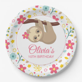 Cute Bloem Luiaard Verjaardagsfeest Bord