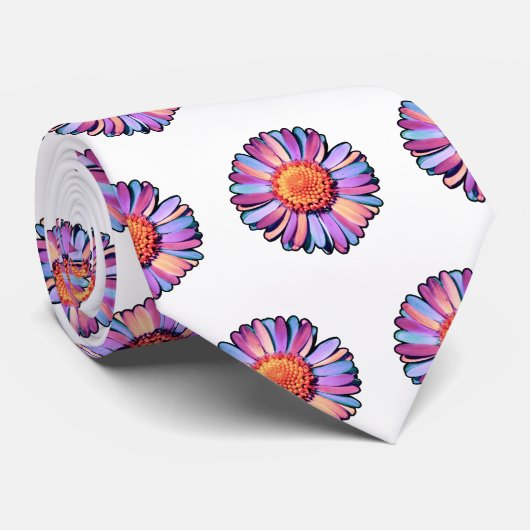 Cute Bloem Paars Roze Blauw Boho Madelief Biseksue Stropdas (Opgerold)