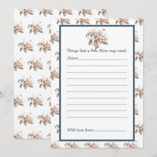 Cute Bloem Turtle Baby Shower Kaart (Voorkant / Achterkant)