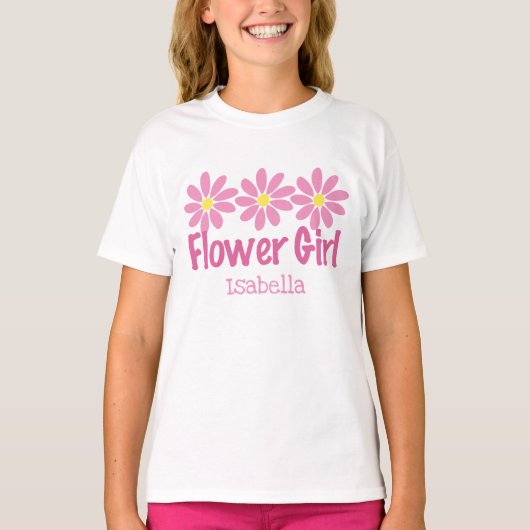 Cute Bloemenmeisje Pink Daisy Personalized Girls T-shirt (Voorkant)