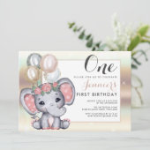 Cute Bloemige Baby Olifant Met Ballonnen Kaart (Staand voorkant)