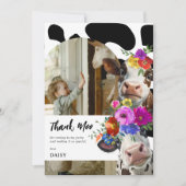Cute Bloemige Dank Moo Koe Verjaardag Bedankkaart (Voorkant)