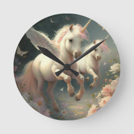 Cute bloemige Eenhoorns vliegende kleine pony Rond Ronde Klok