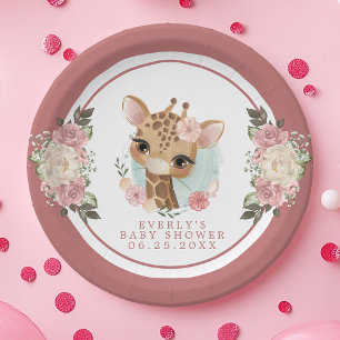 Cute Bloemige Giraffe Baby Shower Papieren Bordje