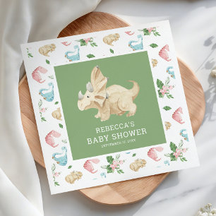 Cute Bloemige Meisje Dinosaurus Baby Shower Servet