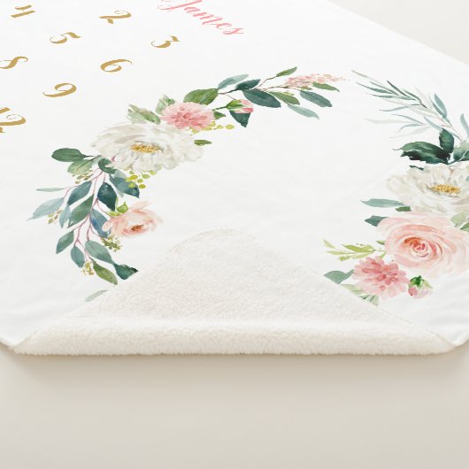 Cute Bloemige Mijlpaal Baby Meisje Maandelijkse Ba Sherpa Deken (3/4)