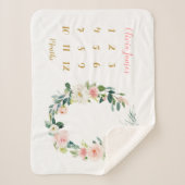 Cute Bloemige Mijlpaal Baby Meisje Maandelijkse Ba Sherpa Deken (Voorkant)
