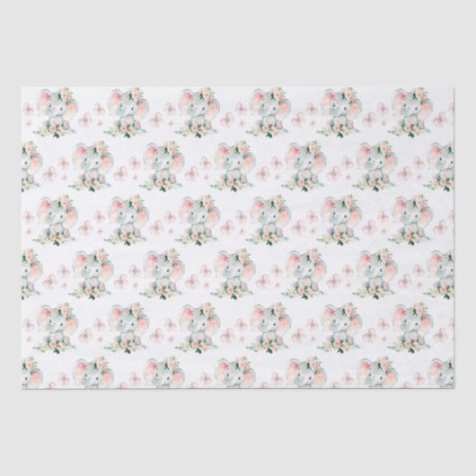 Cute Bloemige Olifant Frame Baby Shower Tissuepapier (Voorkant)