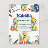 Cute Bloemige Regenboog Dinosaurus Verjaardagsfees Briefkaart (Voorkant)
