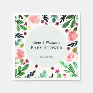 Cute Bloemige Waterverf Bloemen Meisjes Baby Showe Servet