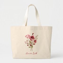 Cute Bloemige Wilde Bloemen Naam Script Boodschapp Grote Tote Bag