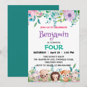 Cute bloemrijke dierentuin jungle Dieren Verjaarda Kaart (Voorkant / Achterkant)