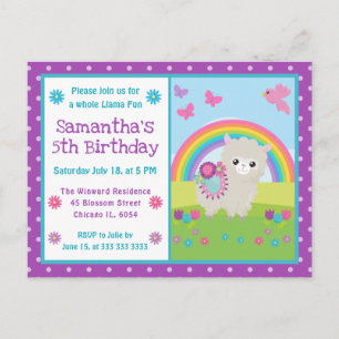 Cute Bloemrijke Lente Lama & Regenboog Verjaardag Briefkaart