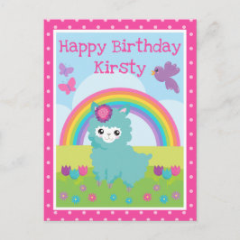 Cute Bloemrijke Lente Turquoise Lama & Regenboog V Briefkaart