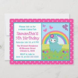 Cute Bloemrijke Lente Turquoise Lama & Regenboog V Kaart