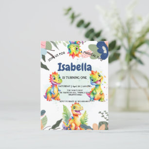 Cute Bloemrijke Regenboog Dinosaurus Verjaardagsfe Briefkaart