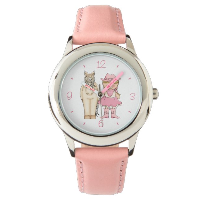Cute Blond Cowgirl en Cream Horse Horloge (Voorkant)