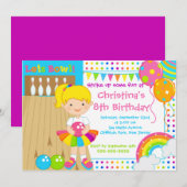 Cute Blond Girl Bowling Birthday Party Kaart (Voorkant / Achterkant)