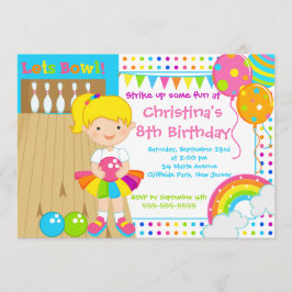 Cute Blond Girl Bowling Birthday Party Kaart