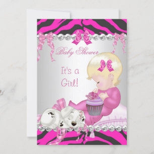 Cute Blonde Baby shower Girl Pink Zebra Cupcake Kaart