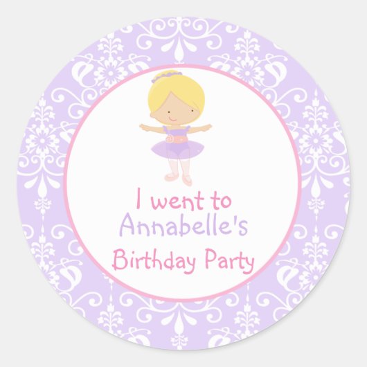 Cute Blonde Ballerina Birthday Party Ronde Sticker (Voorkant)