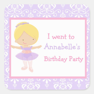 Cute Blonde Ballerina Birthday Party Vierkante Sticker