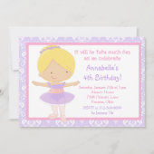 Cute Blonde Ballerina en Paarse Damask Kaart (Voorkant)