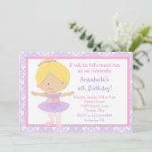 Cute Blonde Ballerina en Paarse Damask Kaart (Staand voorkant)