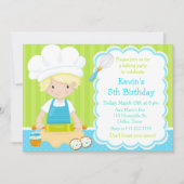 Cute Blonde Boy Baking Birthday Party Kaart (Voorkant)