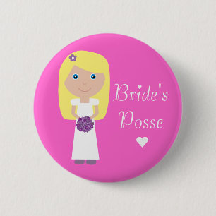 Cute Blonde Cartoon Bride's Posse Bachelorette Ronde Button 5,7 Cm