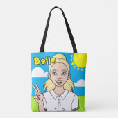 Cute Blonde Cartoon Girl School Name Library Tote Bag (Achterkant)