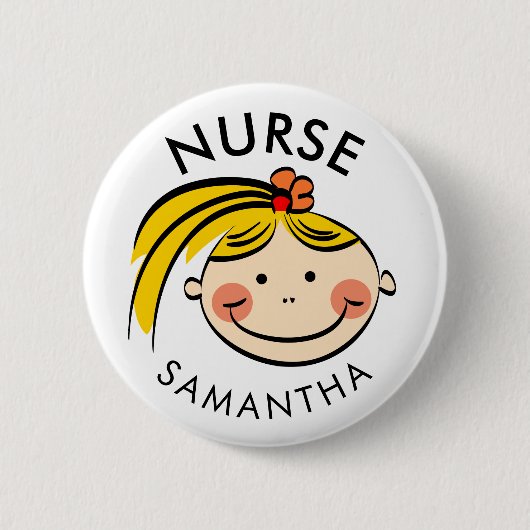 Cute Blonde Cartoon Verpleegkundige Naam Ronde Button 5,7 Cm (Voorkant)