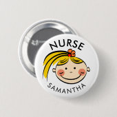 Cute Blonde Cartoon Verpleegkundige Naam Ronde Button 5,7 Cm (Voorkant /achterkant)
