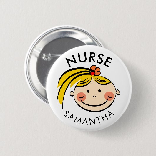 Cute Blonde Cartoon Verpleegkundige Naam Ronde Button 5,7 Cm (Voorkant /achterkant)
