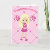 Cute Blonde Cheerleader Custom Pink Birthday Girl Kaart (Voorkant)